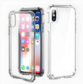 Clear transparent TPU shockproof back cover case for Apple iPhone on a white background.
