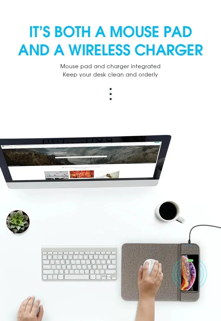 Foldable black and grey fabric wireless phone charger showing both flat and upright positions