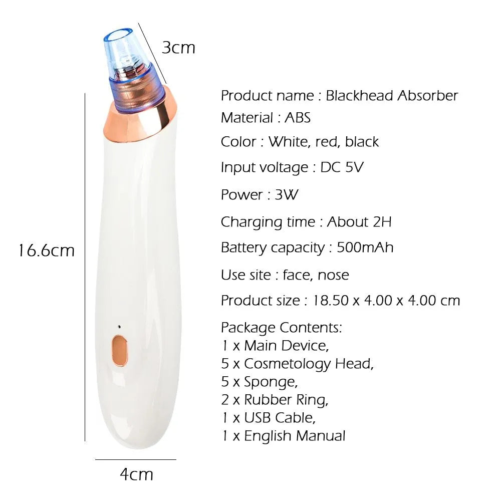 Electric blackhead remover device with multiple nozzle attachments for pore cleaning
