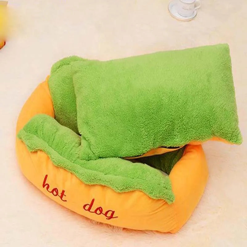 Hot dog bed pet winter bed with soft flannelette surface and removable cover in multiple sizes