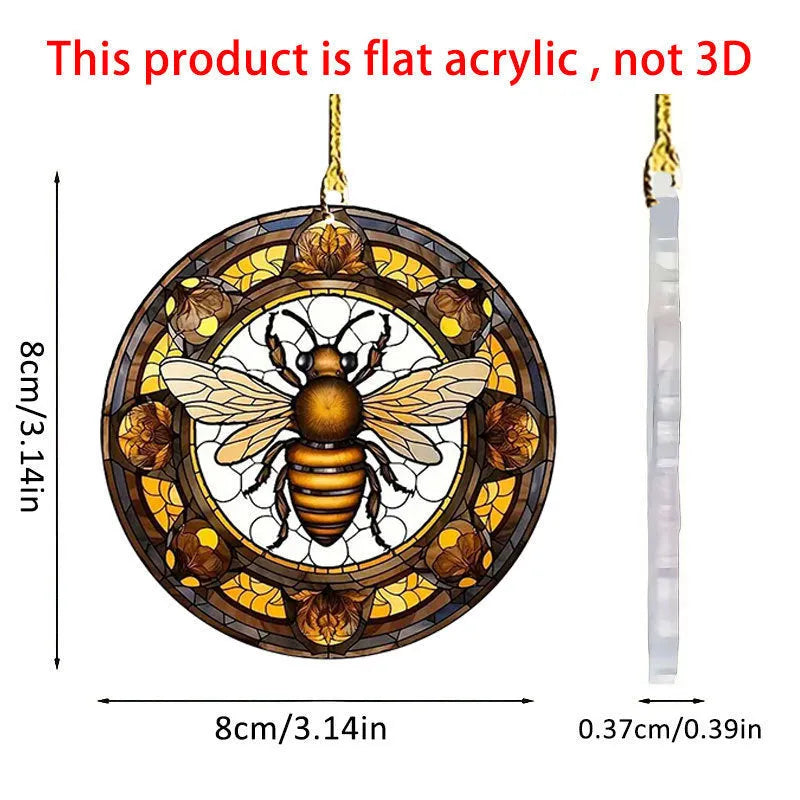 Bee round acrylic pendant with cartoon design, Bee Disc colour, for backpack or car decoration