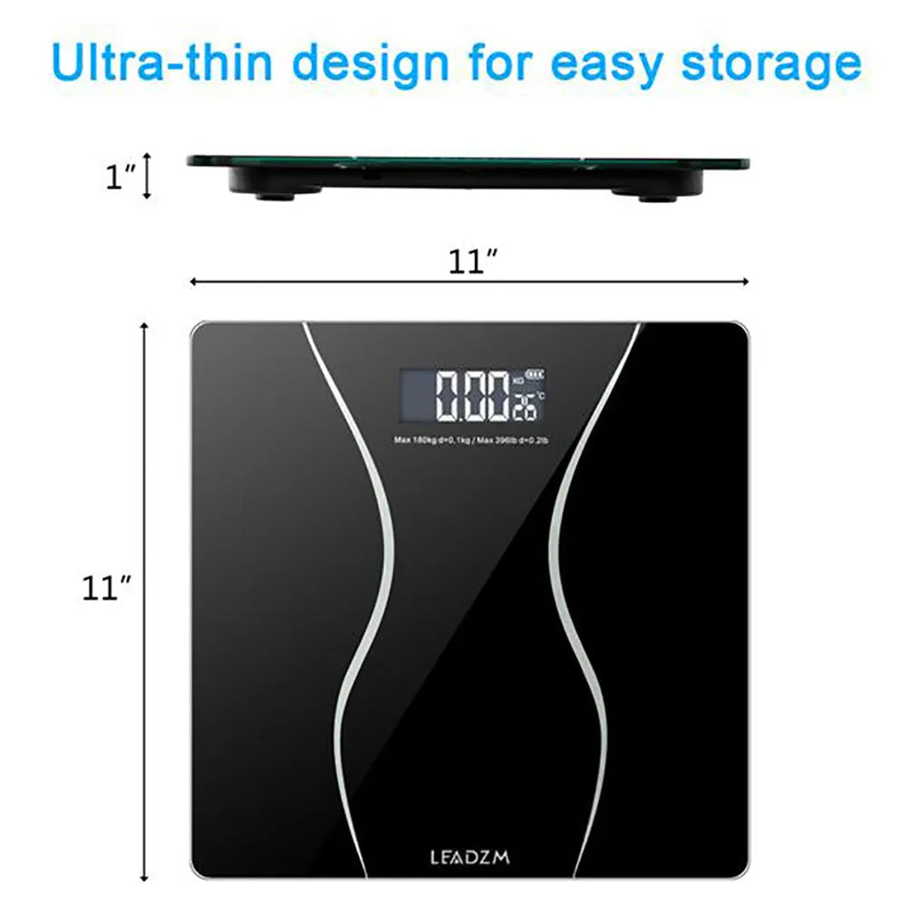 Black electronic bathroom scale with 180kg maximum capacity for household weight measurement