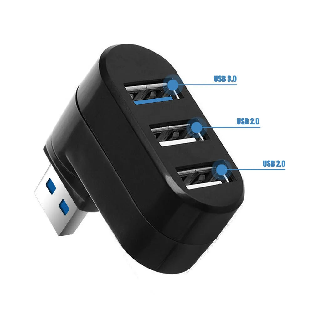 Black or white USB 3.0 rotary splitter hub with four ports and compact ABS plastic design