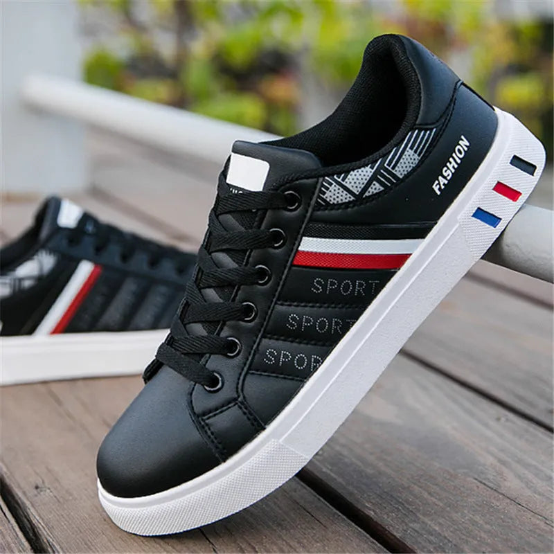 Black sports shoes on a size chart showing EU sizes 39 to 44 and corresponding foot length measurements.