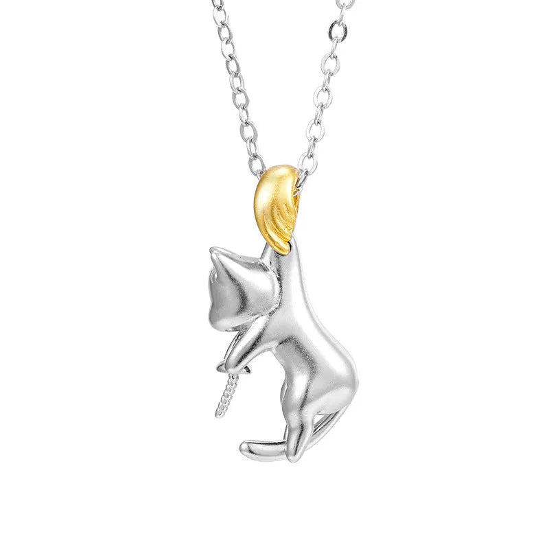 925 sterling silver clavicle necklace with cat charm pendant for office wear