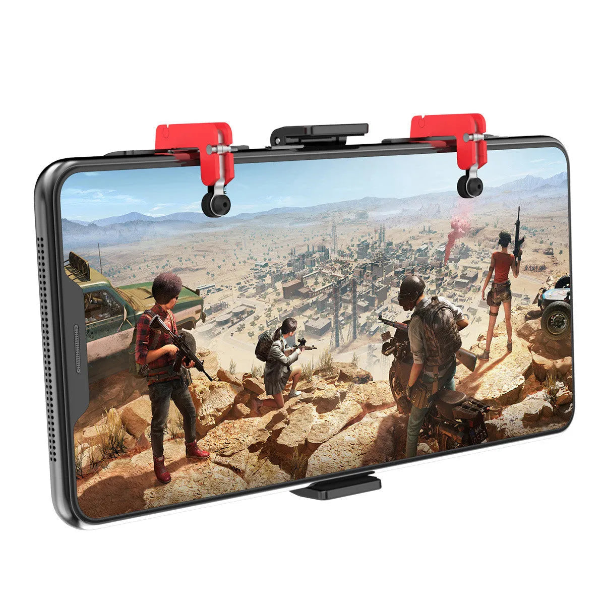 Black phone gaming trigger bracket with adjustable metal trigger and telescopic clip