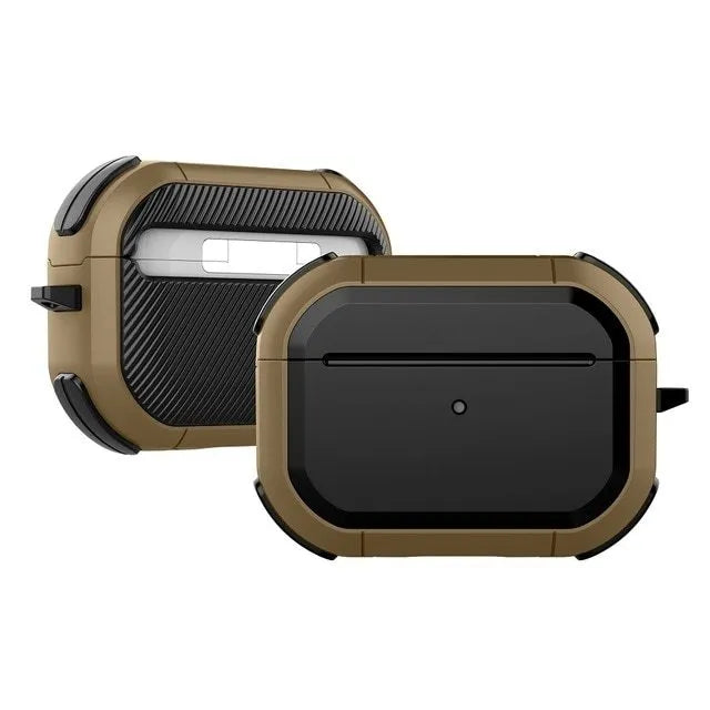 Black TPU and PC protective shell case for Apple AirPods 1, AirPods 2, and AirPods Pro.
