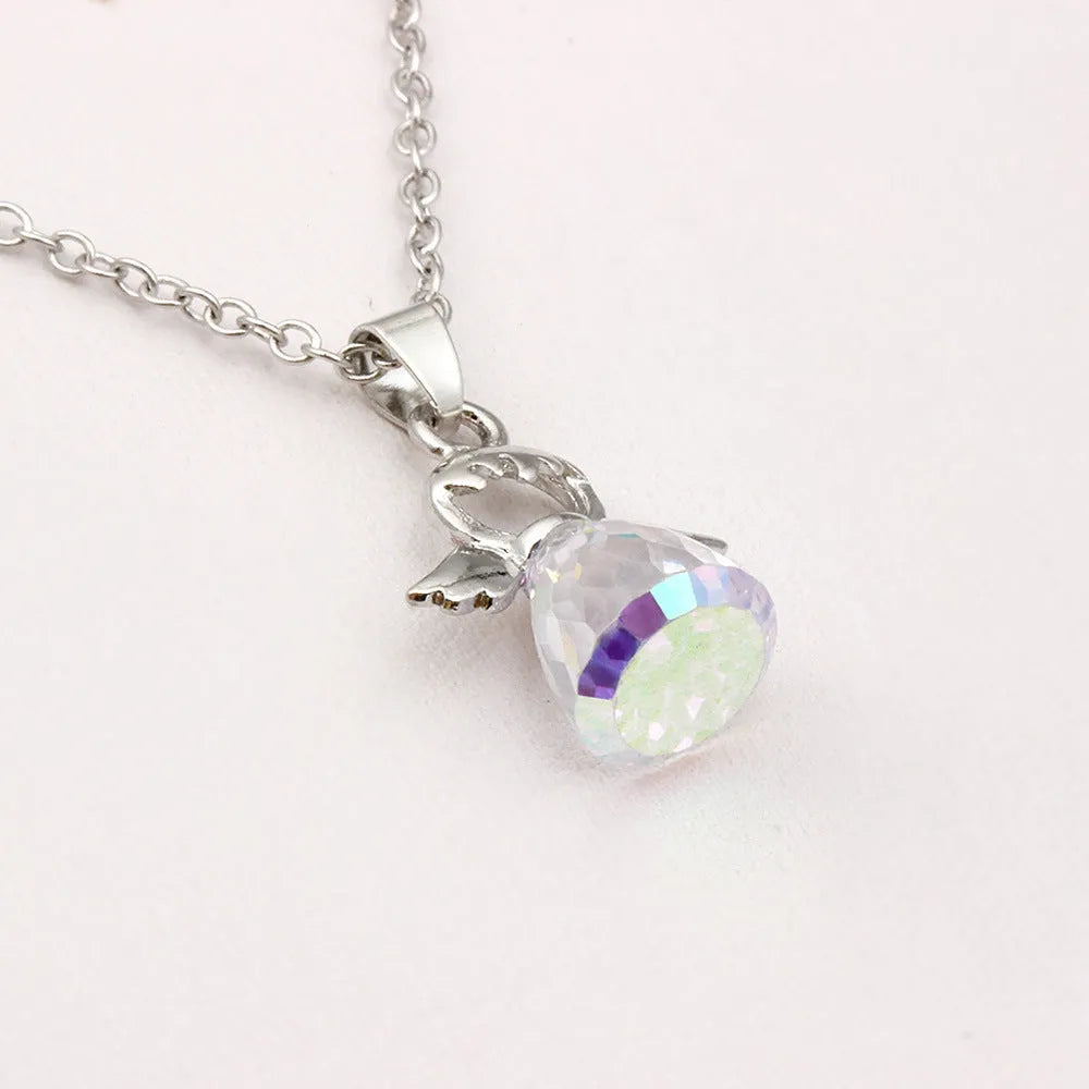 Crystal Little Angel women's necklace pendant with natural stone and copper fittings in silver plated rose gold finish