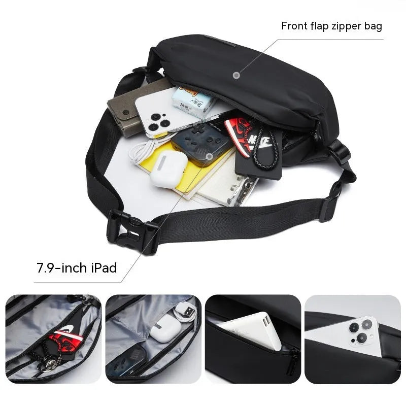 Black men's messenger bag made from oxford cloth with cross body design