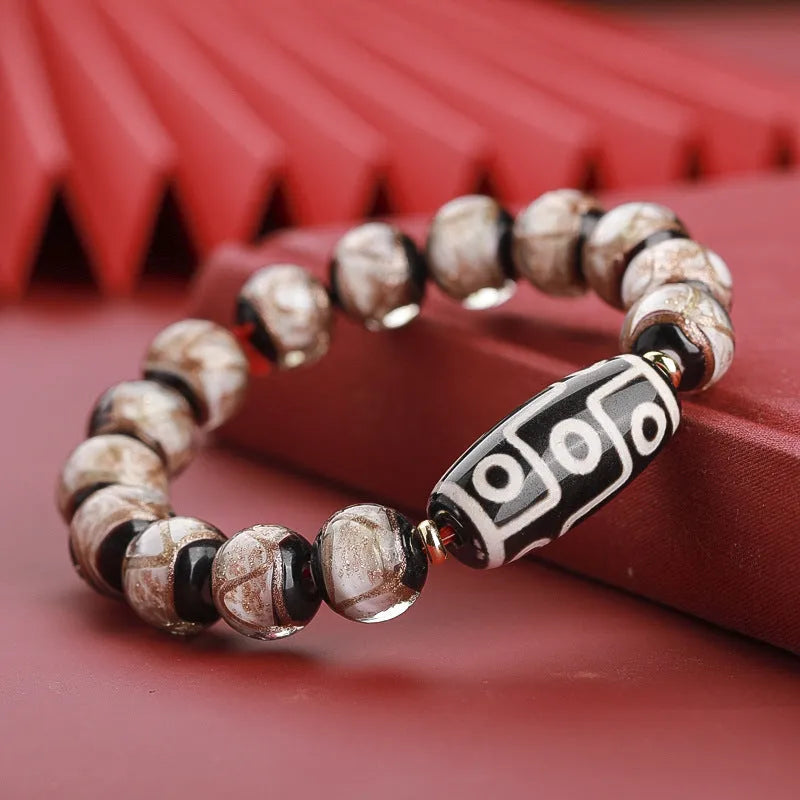 Traditional Chinese colourful glass bead bracelet with five-colour pattern and snake charms