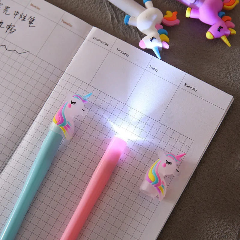 Student walking street stationery set pen with 0.5mm tip and 12 glowing refills in Bear, Unicorn, and Pony colours