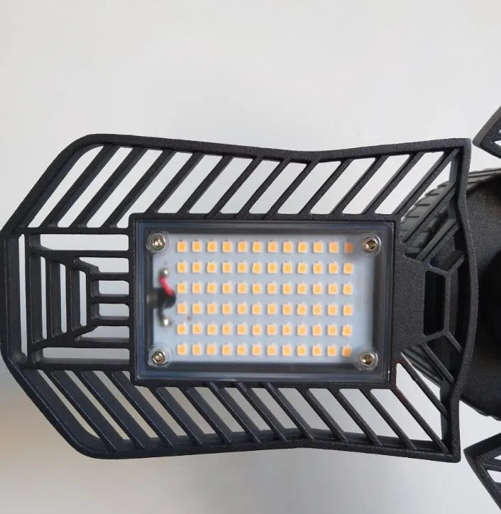 Waterproof industrial foldable garage LED lamp with aluminium housing and wide-beam illumination