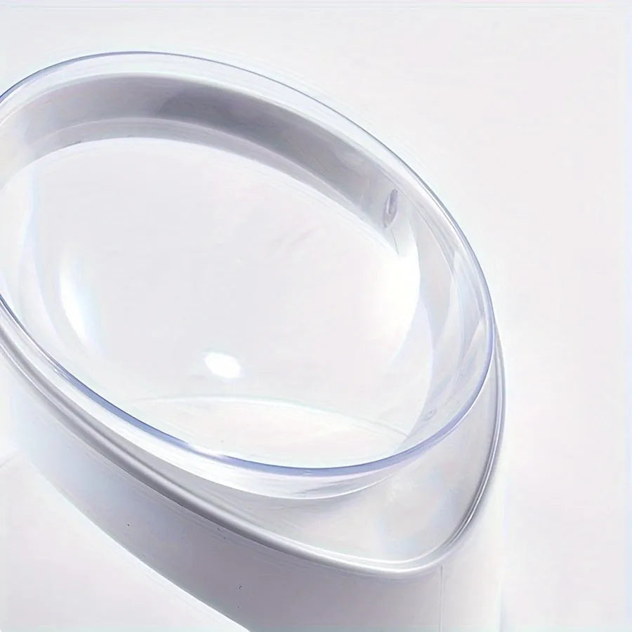 Clear white elevated cat food bowl with ergonomic tilt design for neck protection