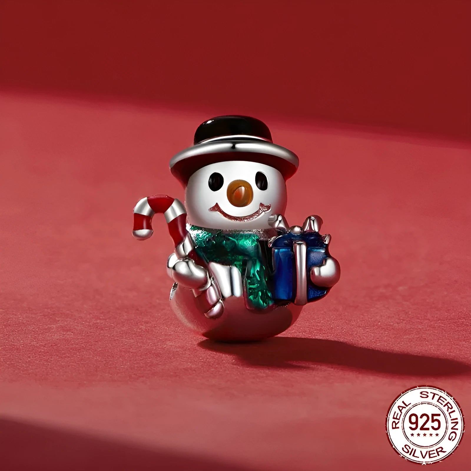 Single S925 sterling silver snowman bead with dripping oil finish, 13x12mm size