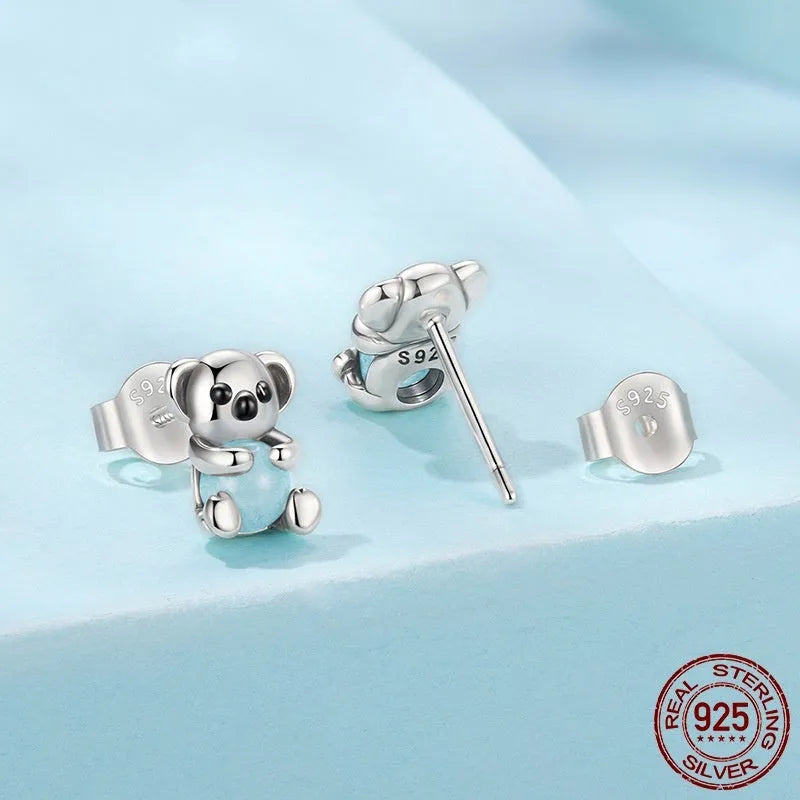 Pair of S925 sterling silver koala earrings with dripping oil polished finish, colour SCE1902