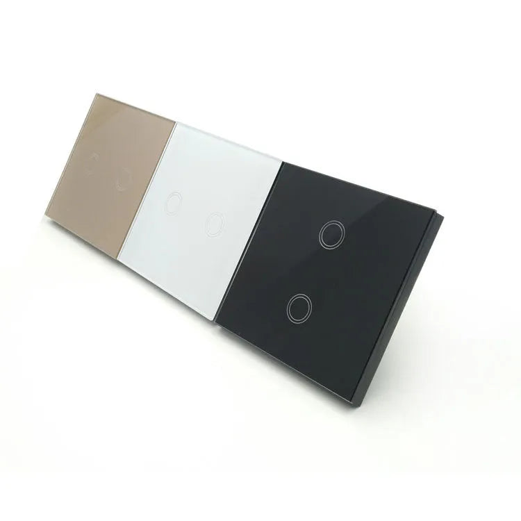 86-type touch light switch with tempered glass panel in black, golden or white colour options