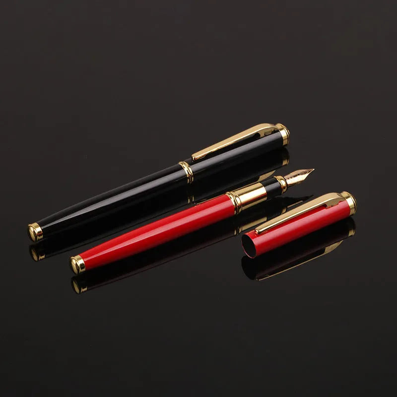 Red and black metal fountain pen with 0.5mm fine nib for business and gift use.