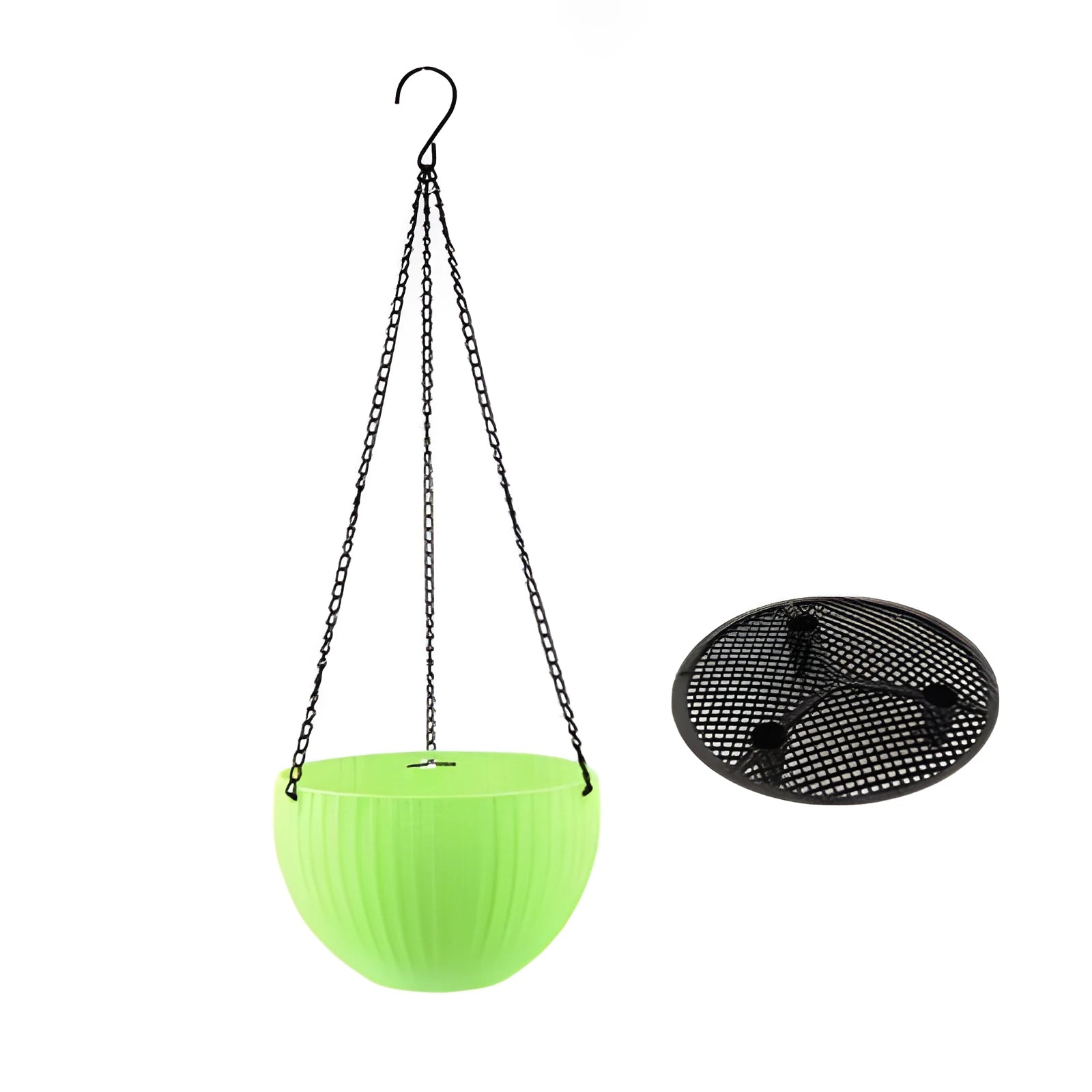 210mm diameter plastic hanging basket with inner pot and 450mm chain in multiple colour options