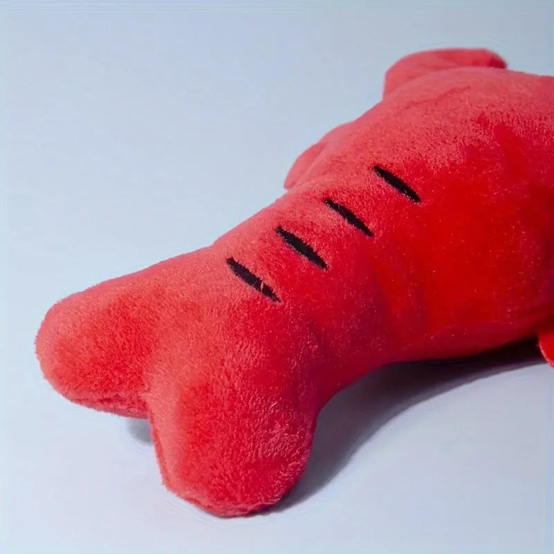 Red lobster stuffed dog toy with squeaker for small and medium sized dogs