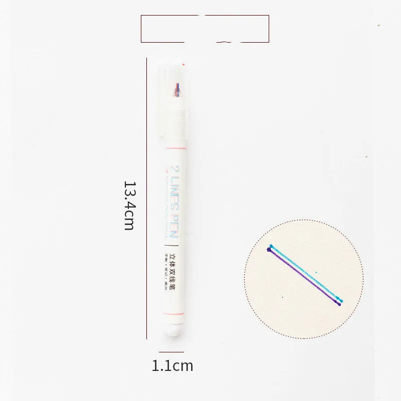 Two-colour student highlighter pen with 0.5mm fine tip and plastic body