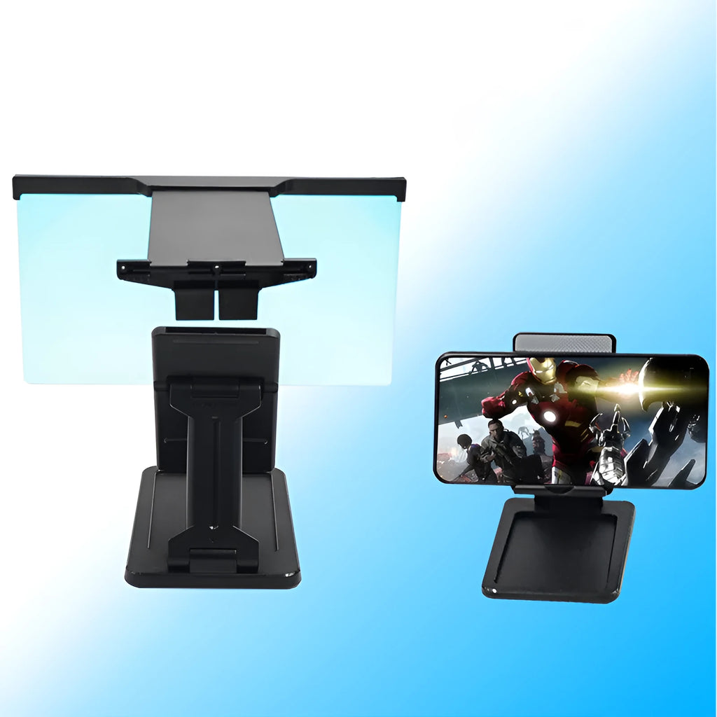 L20 split mobile phone screen magnifier in black with acrylic lens and separate bracket on desk
