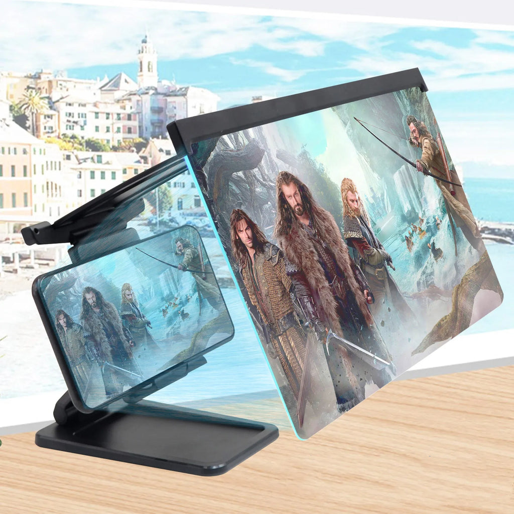 L20 split mobile phone screen magnifier in black with acrylic lens and separate bracket on desk