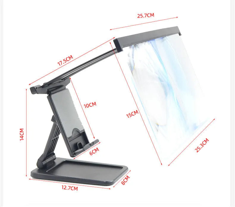 L20 split mobile phone screen magnifier in black with acrylic lens and separate bracket on desk