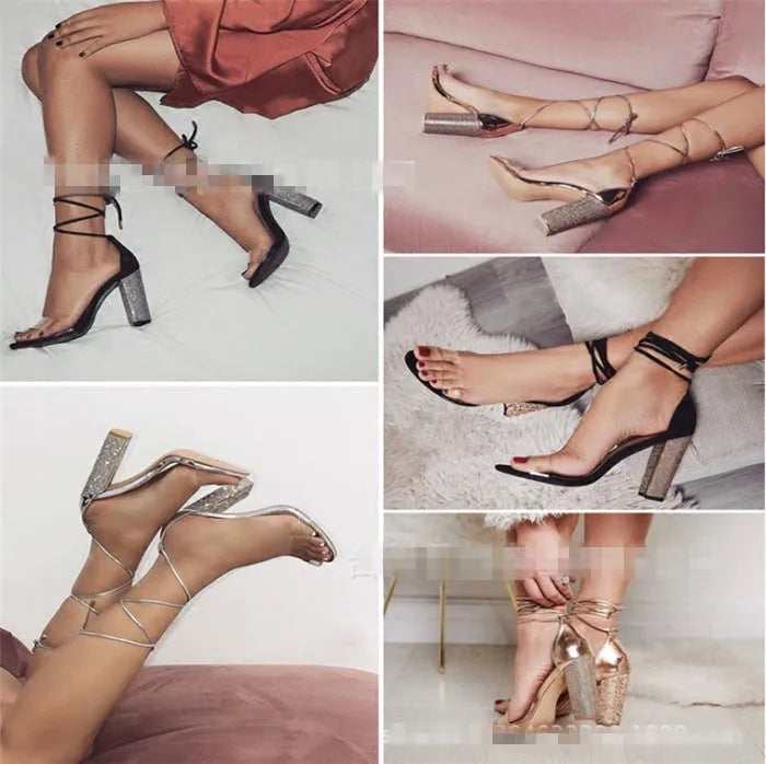Black and gold women's pointed-toe high heel stiletto shoes on a white background.