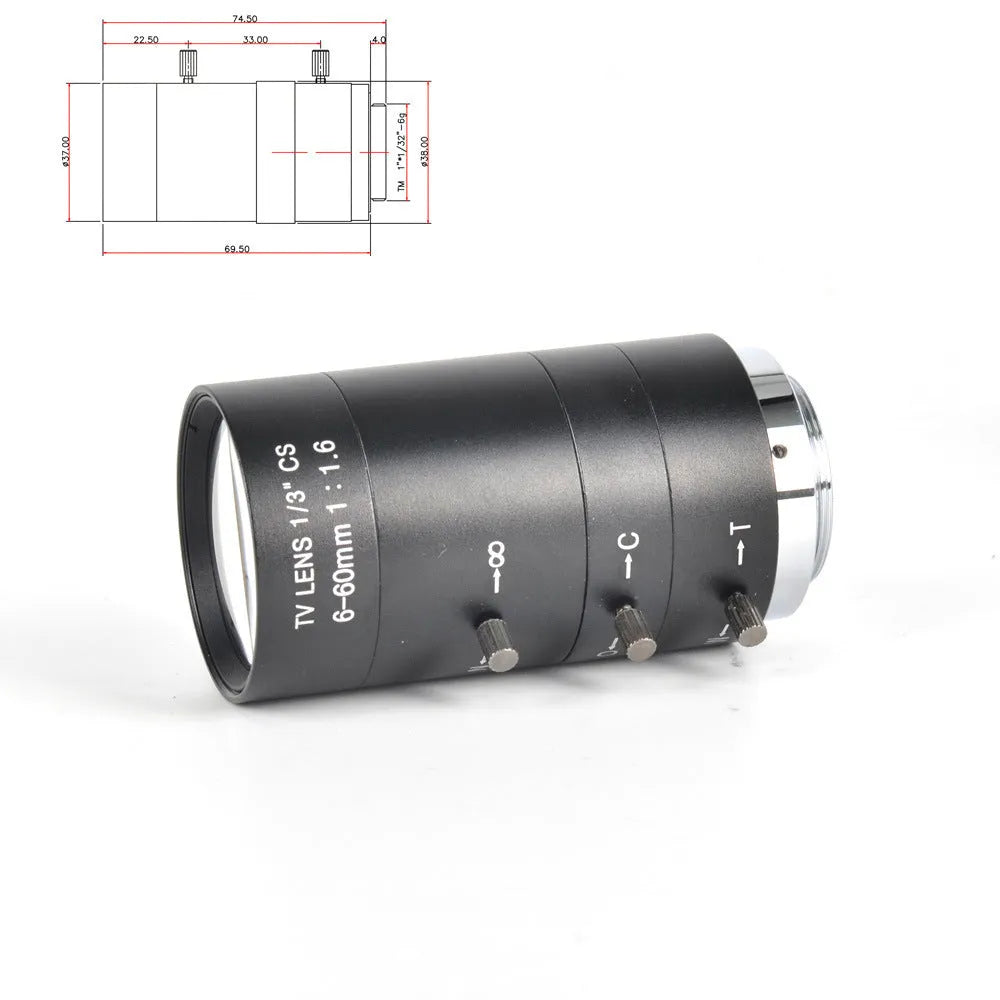 Black 6-60mm manual aperture CCTV lens for 1/3 inch security cameras with CS mount