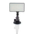 Black aluminium LED conference light with OLED screen, for laptop video call lighting