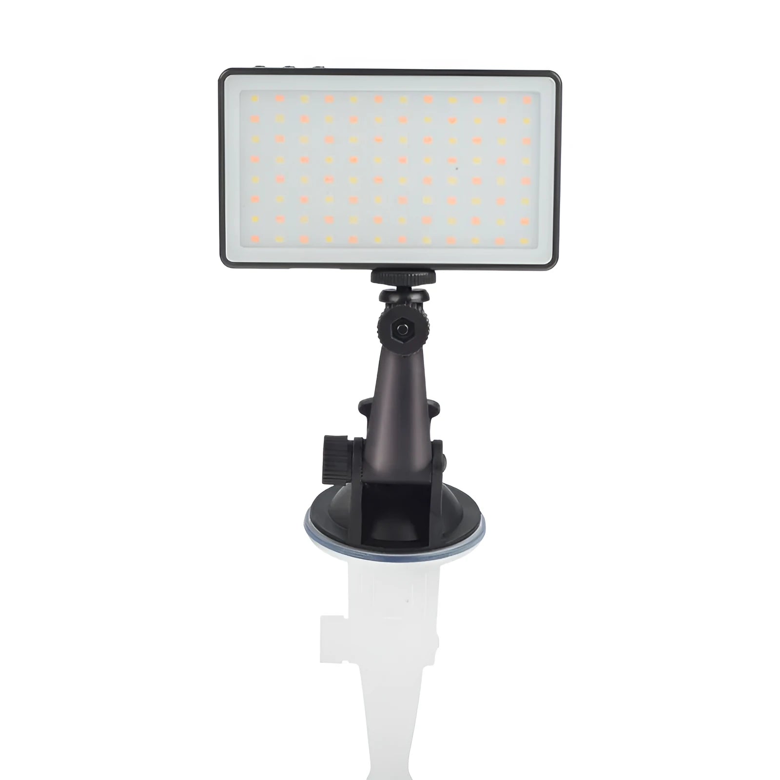 Black aluminium LED conference light with OLED screen, for laptop video call lighting