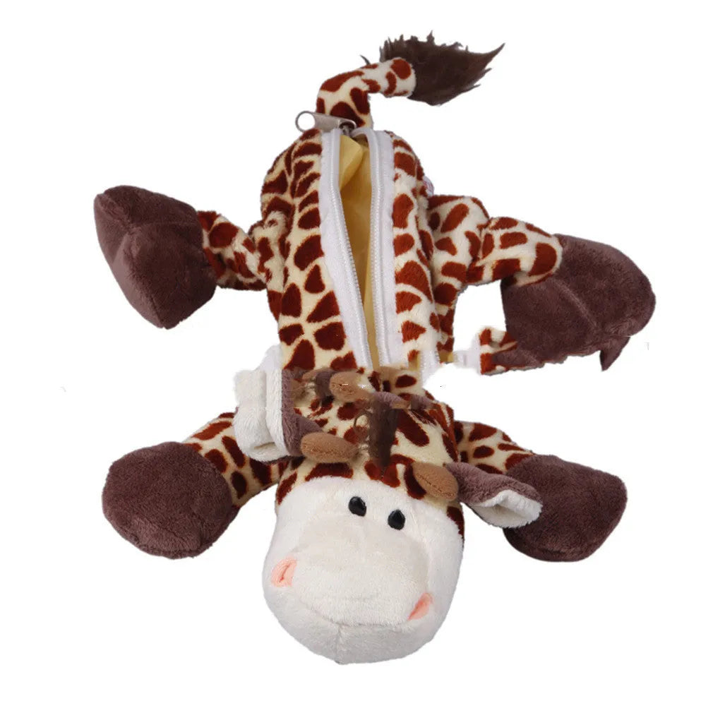 Children's plush pencil case in cartoon animal style, 27cm length, 8cm width, orange and brown colours