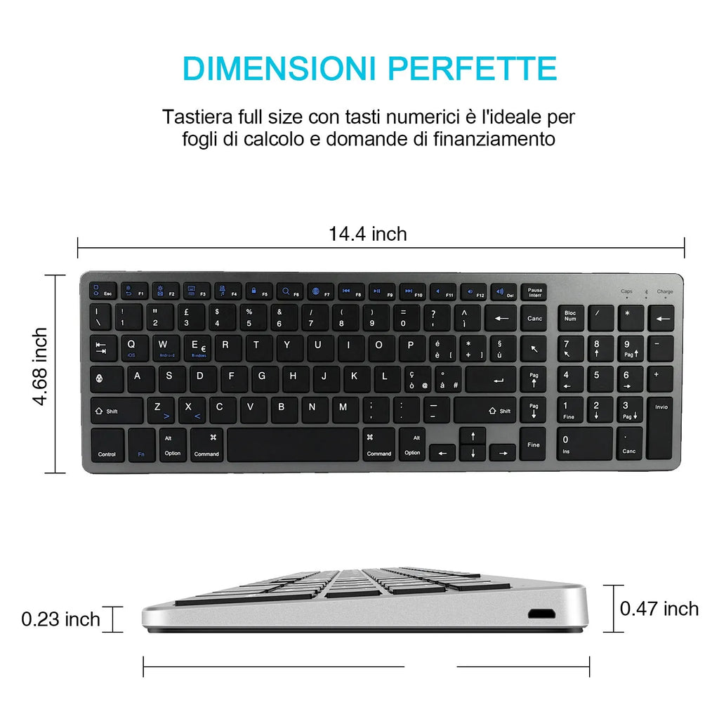 Ultra-thin Bluetooth wireless keyboard for tablets and mobile phones showing 104-key layout