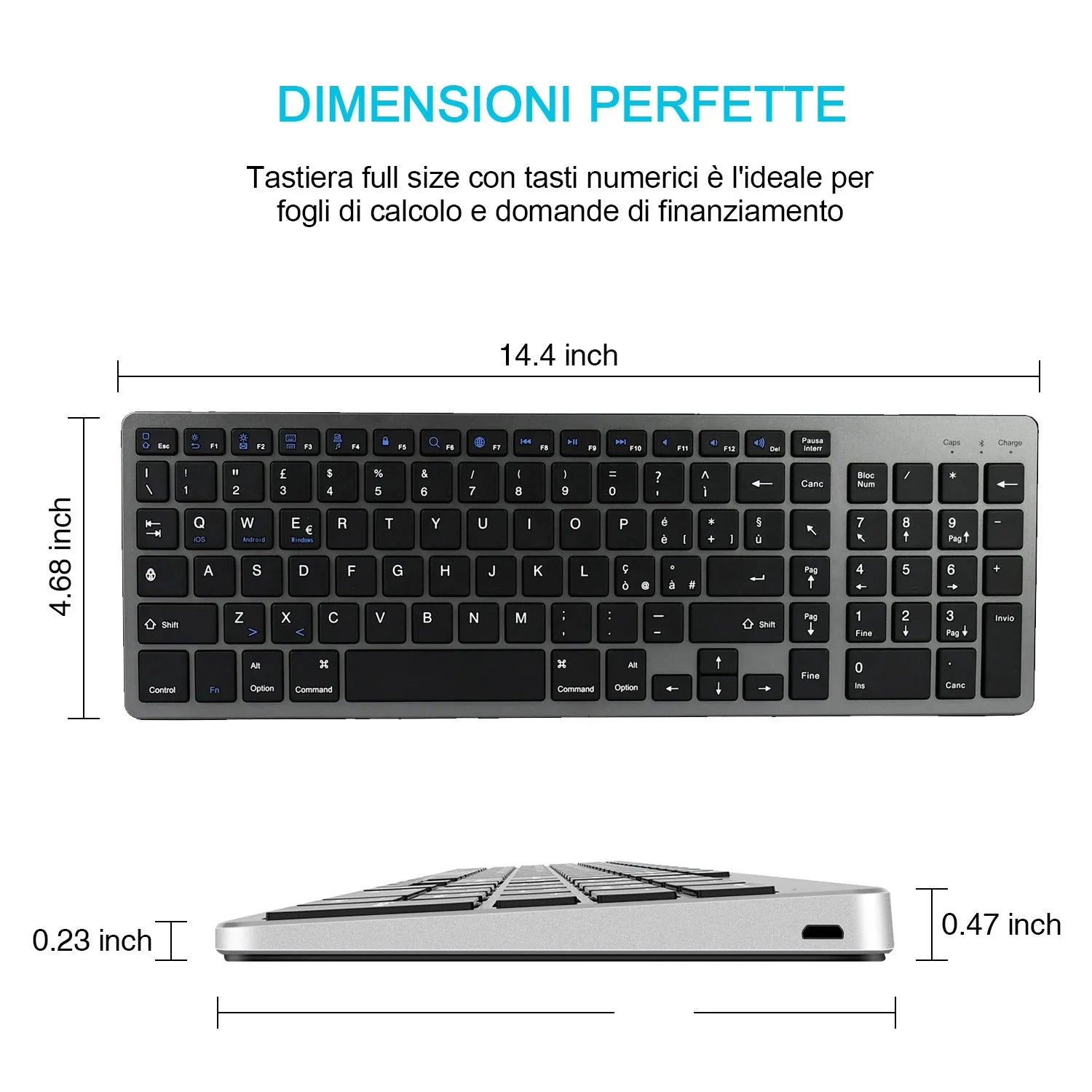 Ultra-thin Bluetooth wireless keyboard for tablets and mobile phones showing 104-key layout