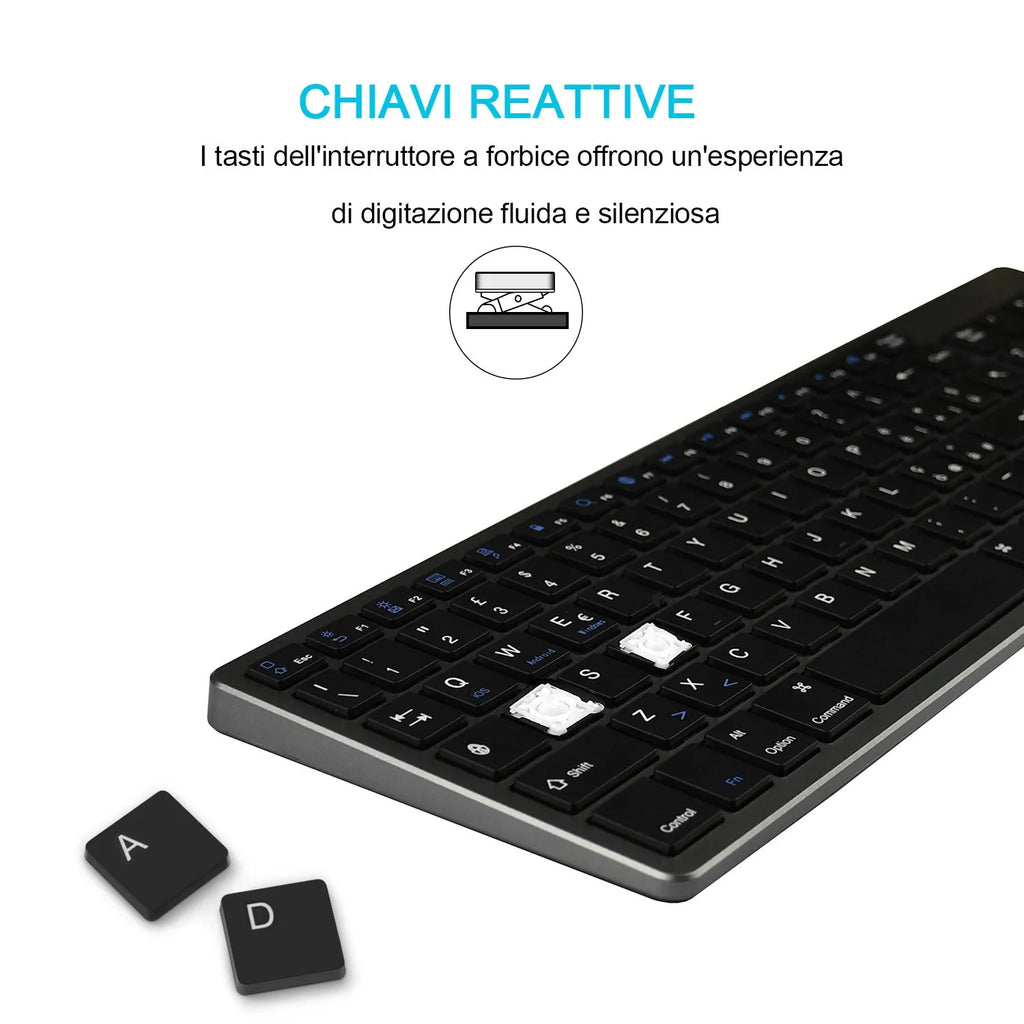Ultra-thin Bluetooth wireless keyboard for tablets and mobile phones showing 104-key layout