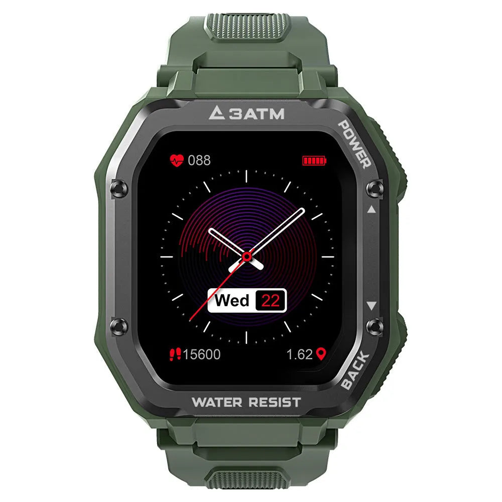 Rugged outdoor smart watch with 1.69-inch screen showing sports tracking interface