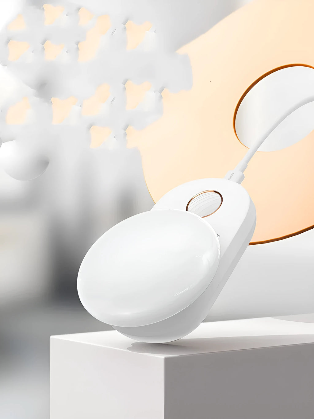 White rechargeable sensor night light with motion detection and LED illumination for bedroom use