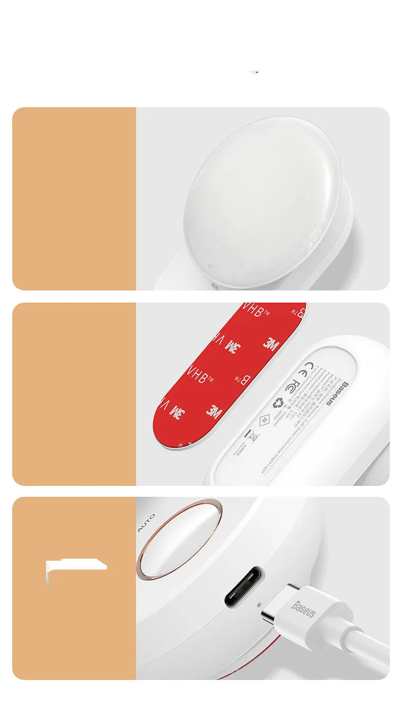 White rechargeable sensor night light with motion detection and LED illumination for bedroom use