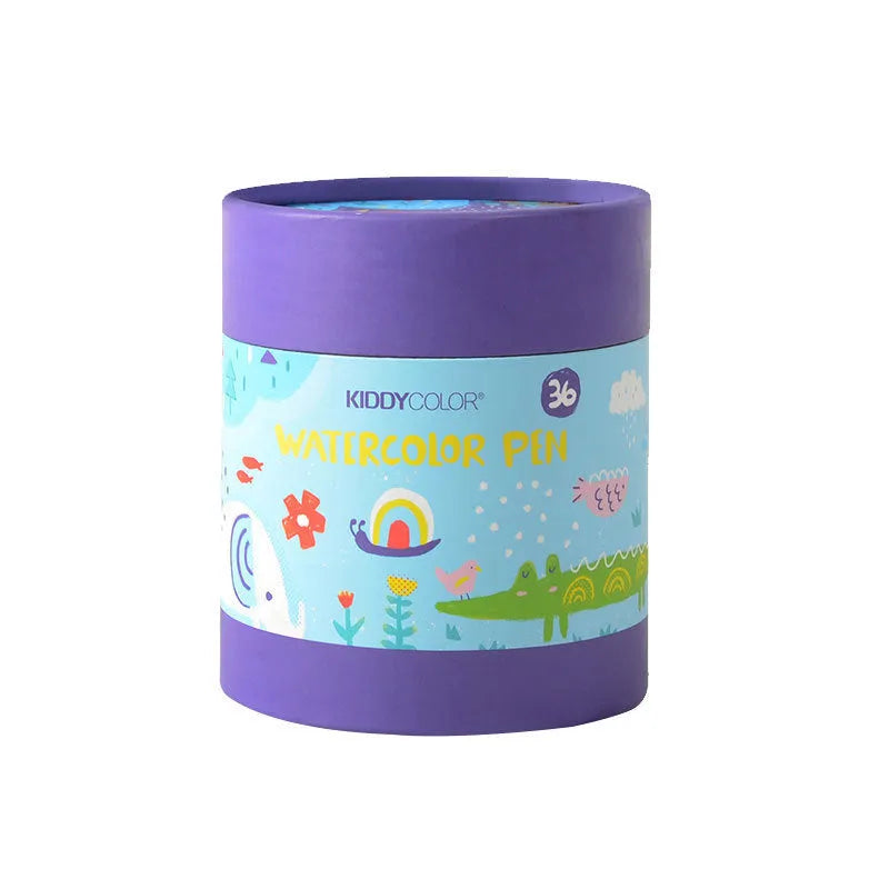Children's washable brush watercolour pens in 36 and 48 colour plastic barrel sets
