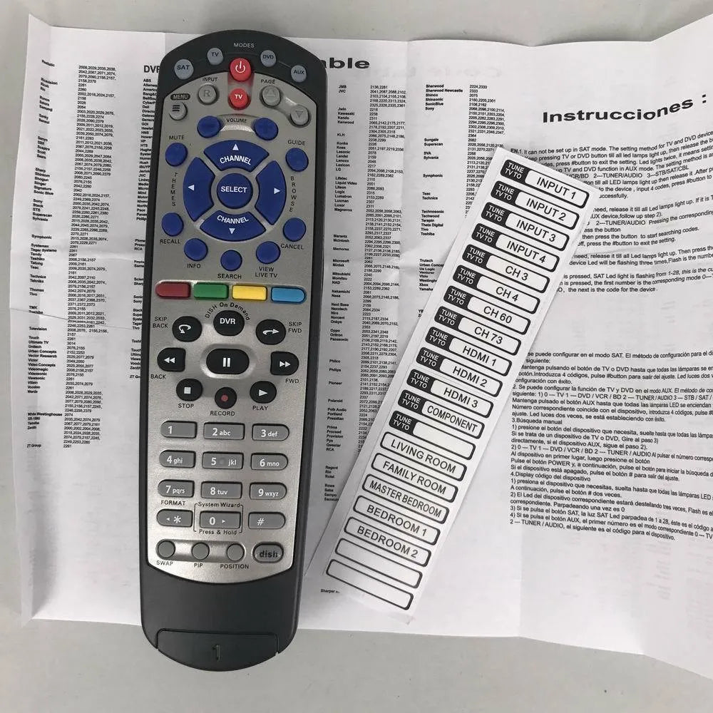 Black DISH Network universal remote control with flat design, compatible with satellite receiver code 20.1.
