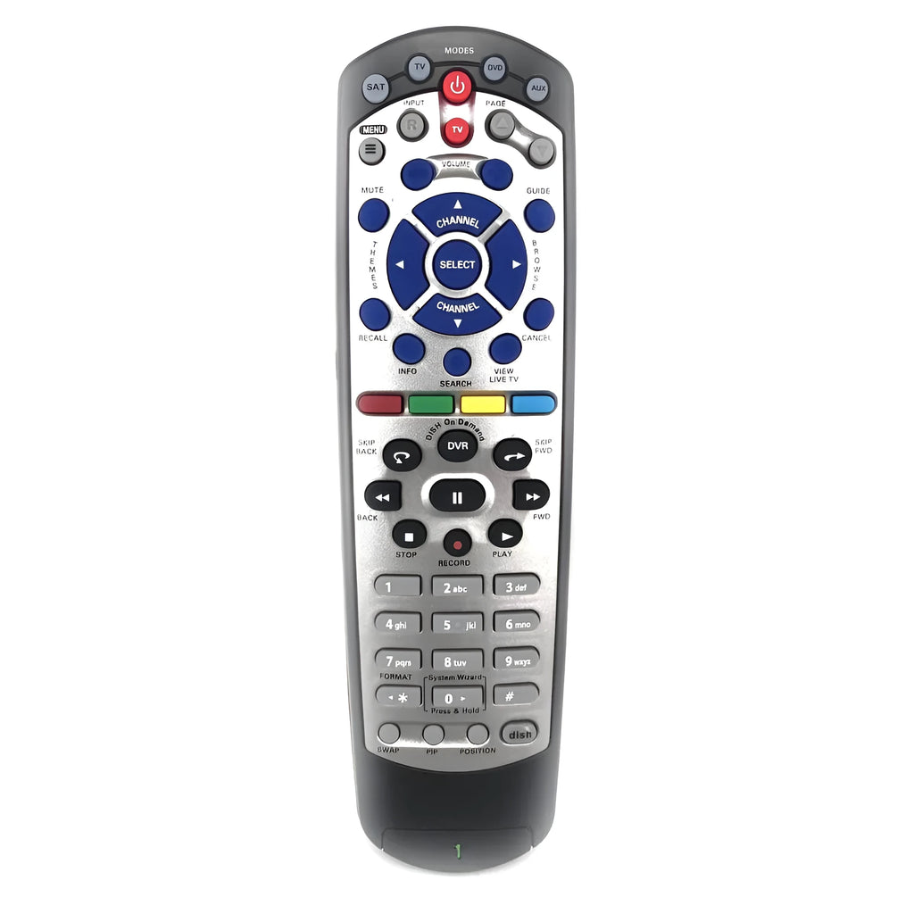 Black DISH Network universal remote control with flat design, compatible with satellite receiver code 20.1.