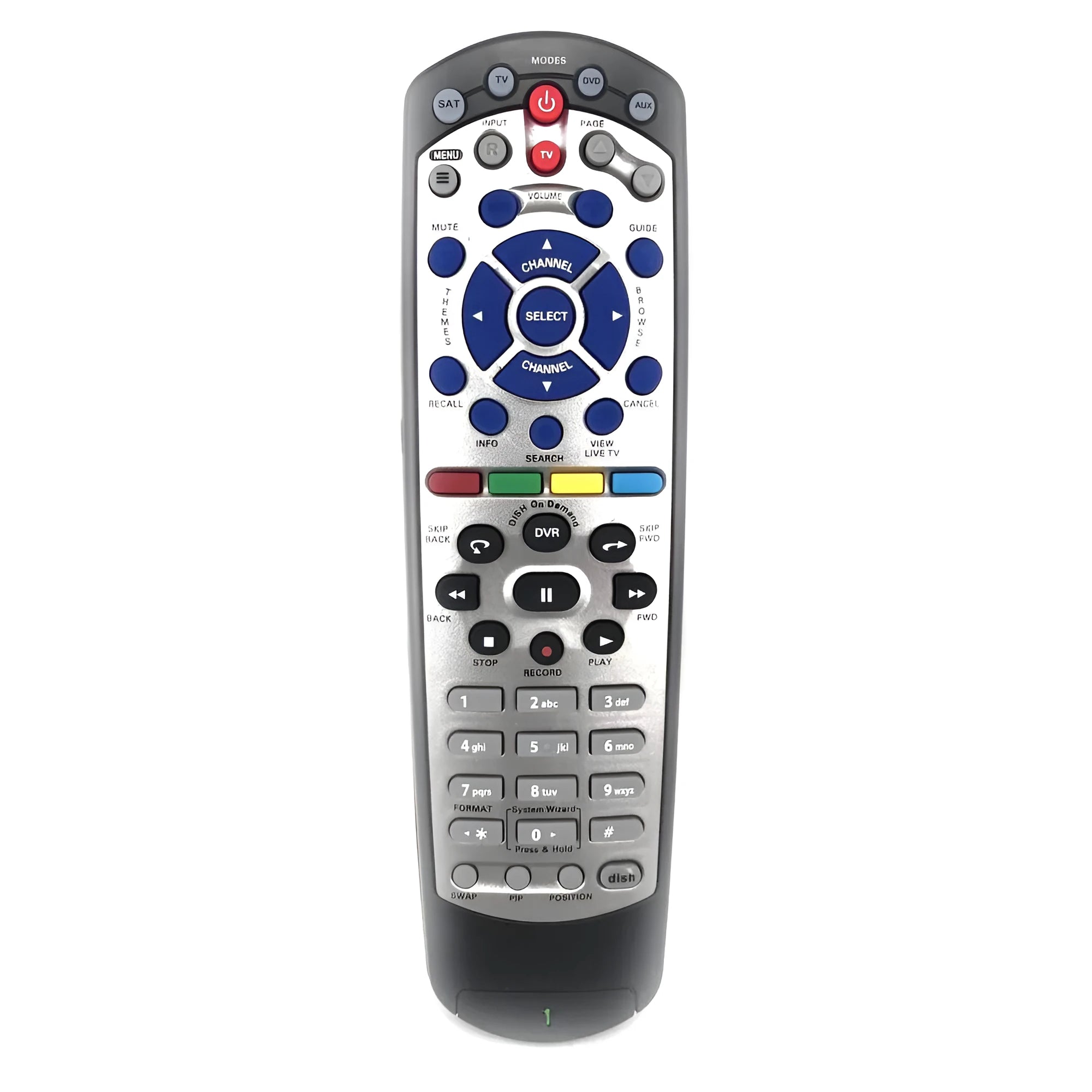 Black DISH Network universal remote control with flat design, compatible with satellite receiver code 20.1.
