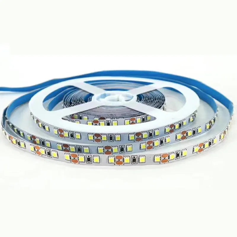 Flexible white LED light strip showing curved installation with choice of 2835 or 5050 chip styles
