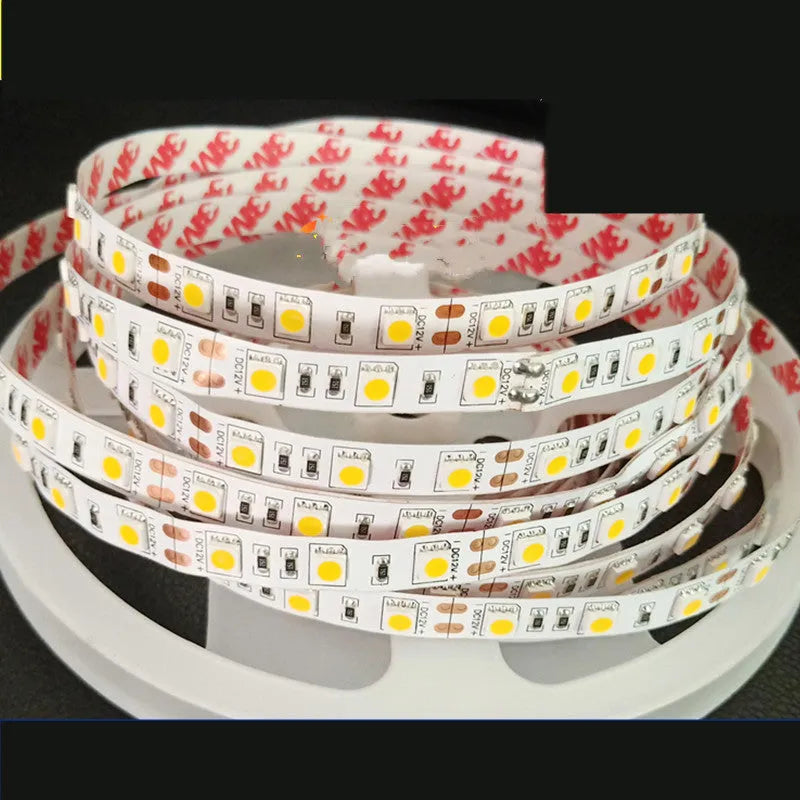 Flexible white LED light strip showing curved installation with choice of 2835 or 5050 chip styles