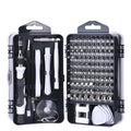 117-in-1 magnetic precision screwdriver set with red box, showing double-sided bits and a flexible extension rod