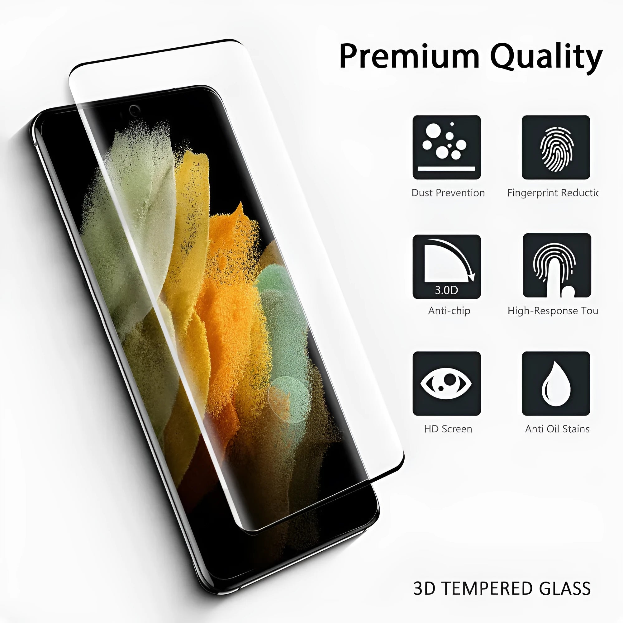 Samsung Galaxy S21 Ultra tempered glass screen protector with HD clear 3D curved edge front film