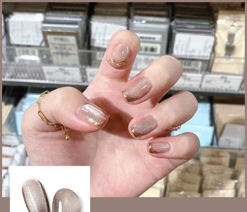 Milk tea crystal stone cat eye nail polish 10ml bottle with magnetic wand in multiple colour options