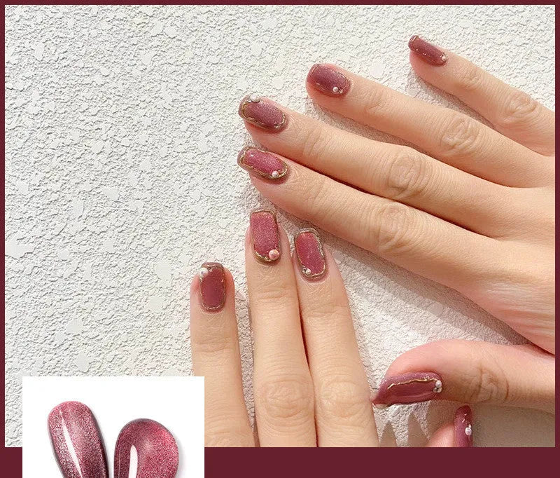 Milk tea crystal stone cat eye nail polish 10ml bottle with magnetic wand in multiple colour options