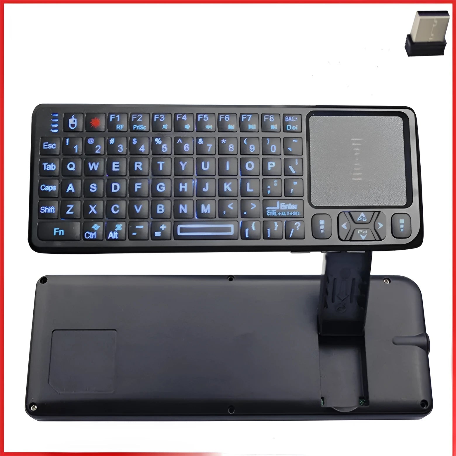 Black wireless mini keyboard with touch screen showing compact 151mm design for teaching and presentations