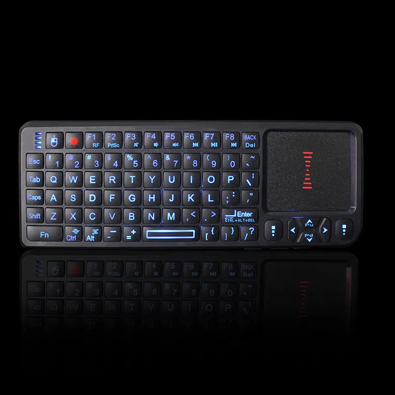 Black wireless mini keyboard with touch screen showing compact 151mm design for teaching and presentations